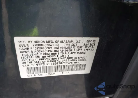 2011 Honda Pilot Lx z USA, uszkodzony, nr VIN 5FNYF3H20BB023078